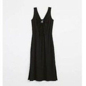 LOFT Beach Ribbed Keyhole Midi Dress in Black - XS